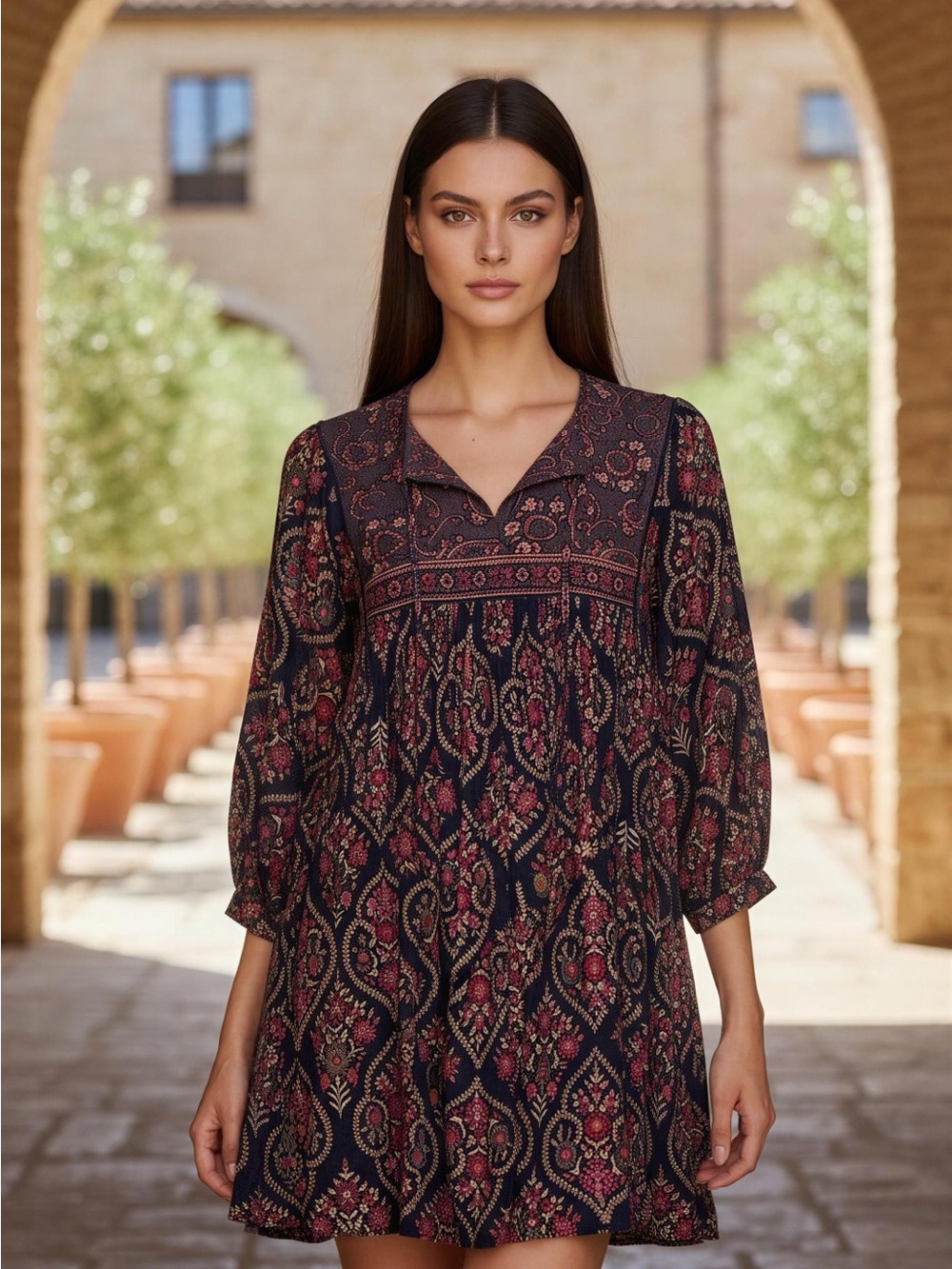 NWT NATURAL LIFE Purple Tunic with Burgundy Paisley Print